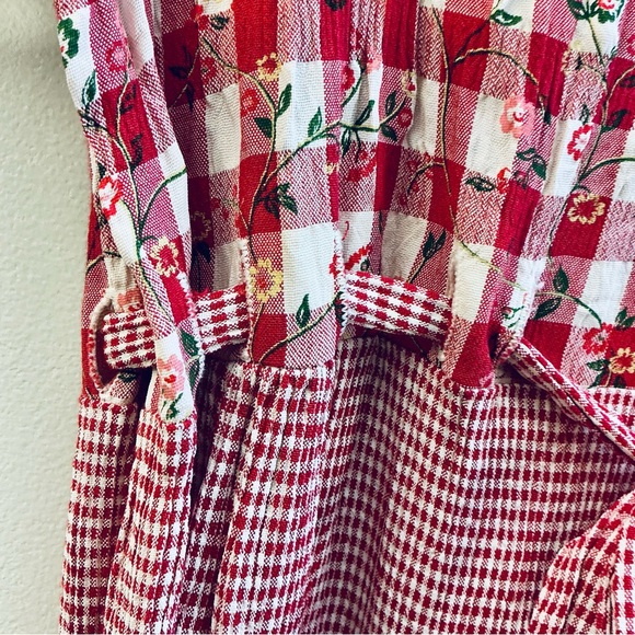 Vintage EXPO Red Gingham Floral Prairie Maxi Dress Size 6-8 - Picture 4 of 6
